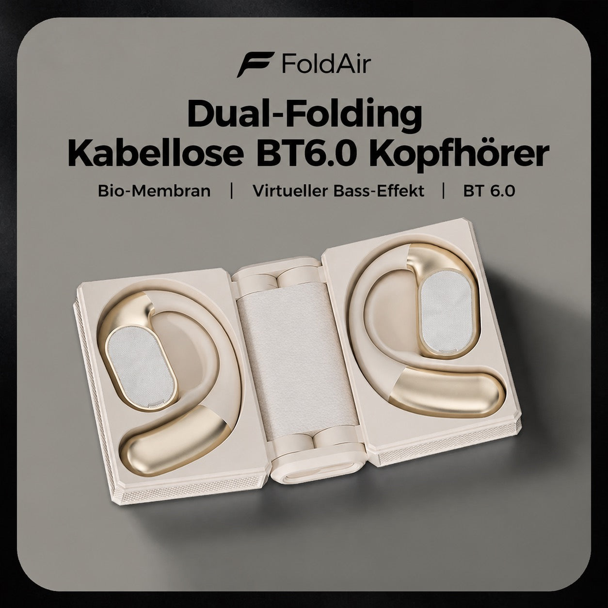 Lieferumfang FoldAir: Kopfhörer, Ladecase, Type-C-Kabel, Anleitung und Garantie